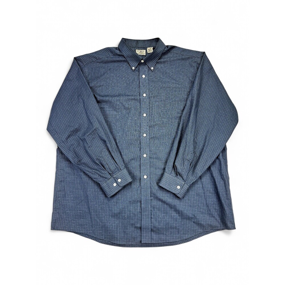 L.L.Bean Men's XXL Big & Tall Button-Down Dress Shirt - Blue Windowpane‎